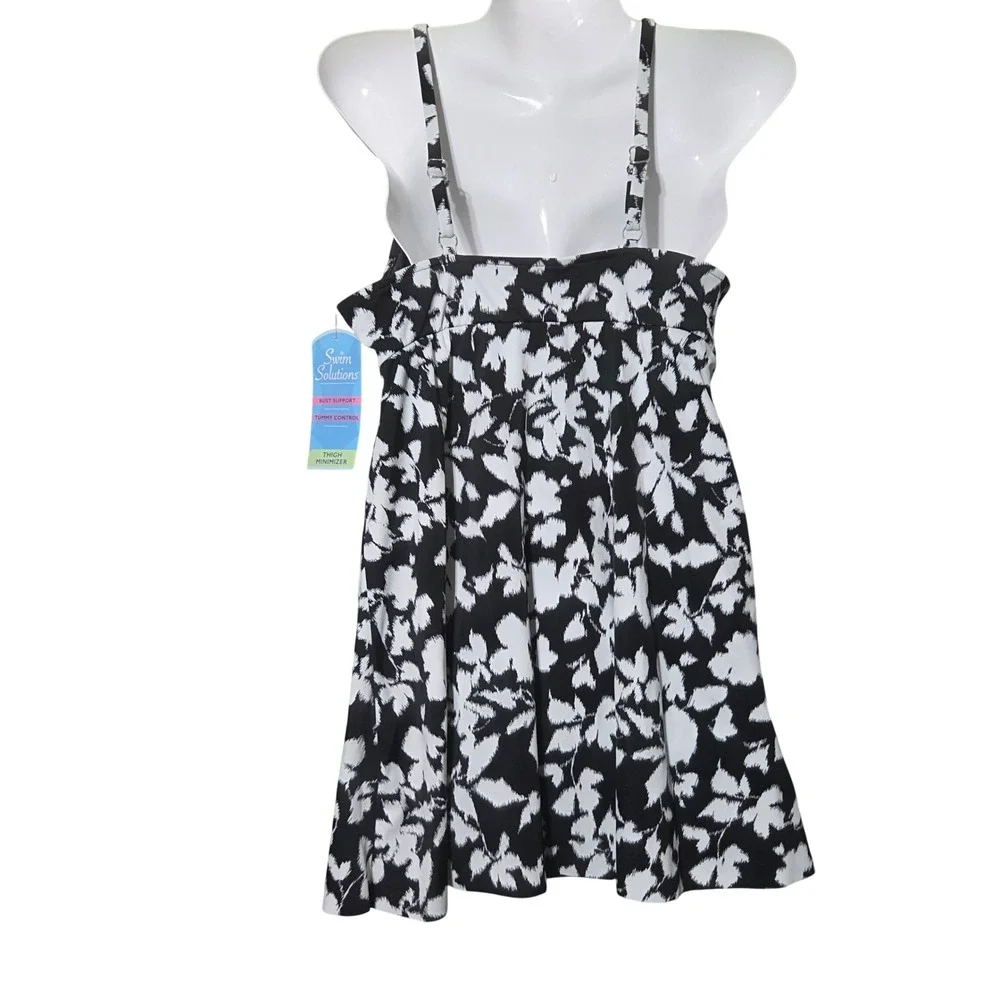 Swim Solutions Swim Dress 14 Black White Floral Slimmer Pool side Beach Resort - Picture 4 of 9